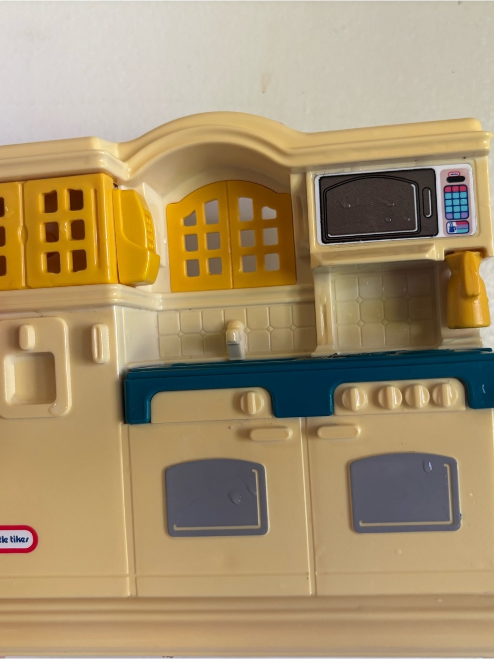 Vintage Kids Play Kitchen Counter - Cream, Yellow & Teal Pretend Play